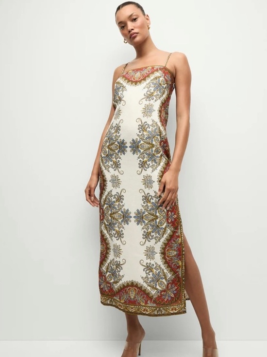 Veronica Beard Dresses & Skirts - Veronica Beard Maxi Dress Petra Paisley Square Neck Slit Linen Red Blue Size Xs